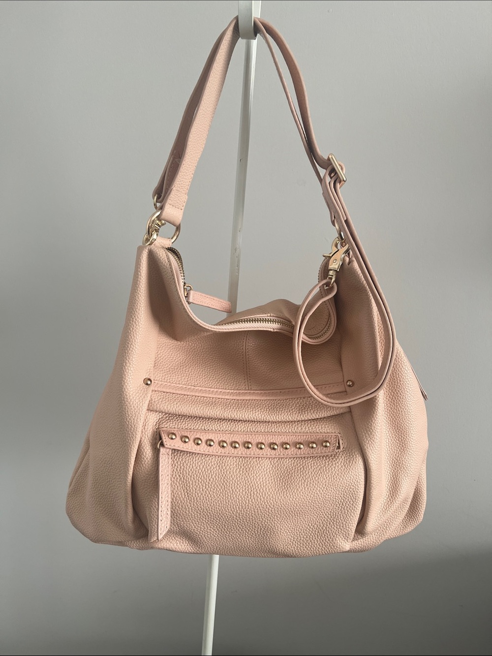 Soft Blush Shoulder Bag with Stud Detail